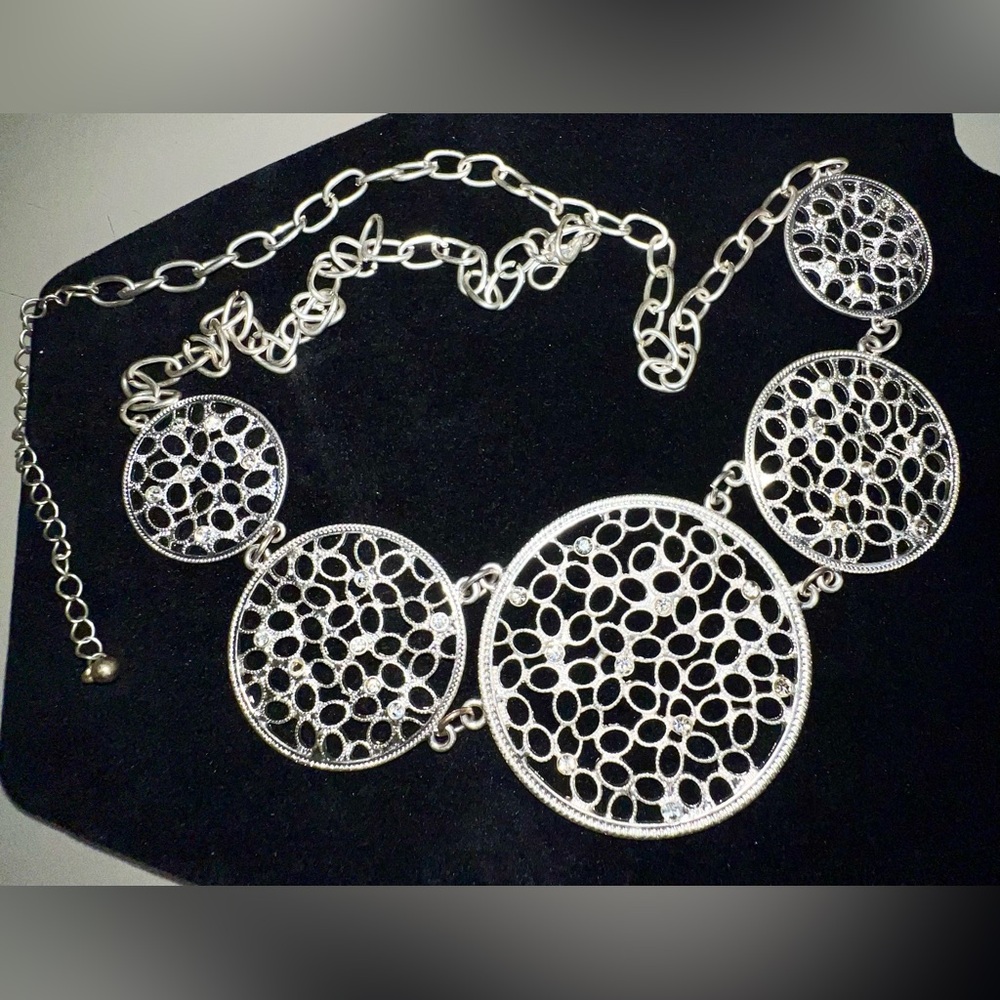 Silver Tone Circular Filigree Statement Necklace … - image 3